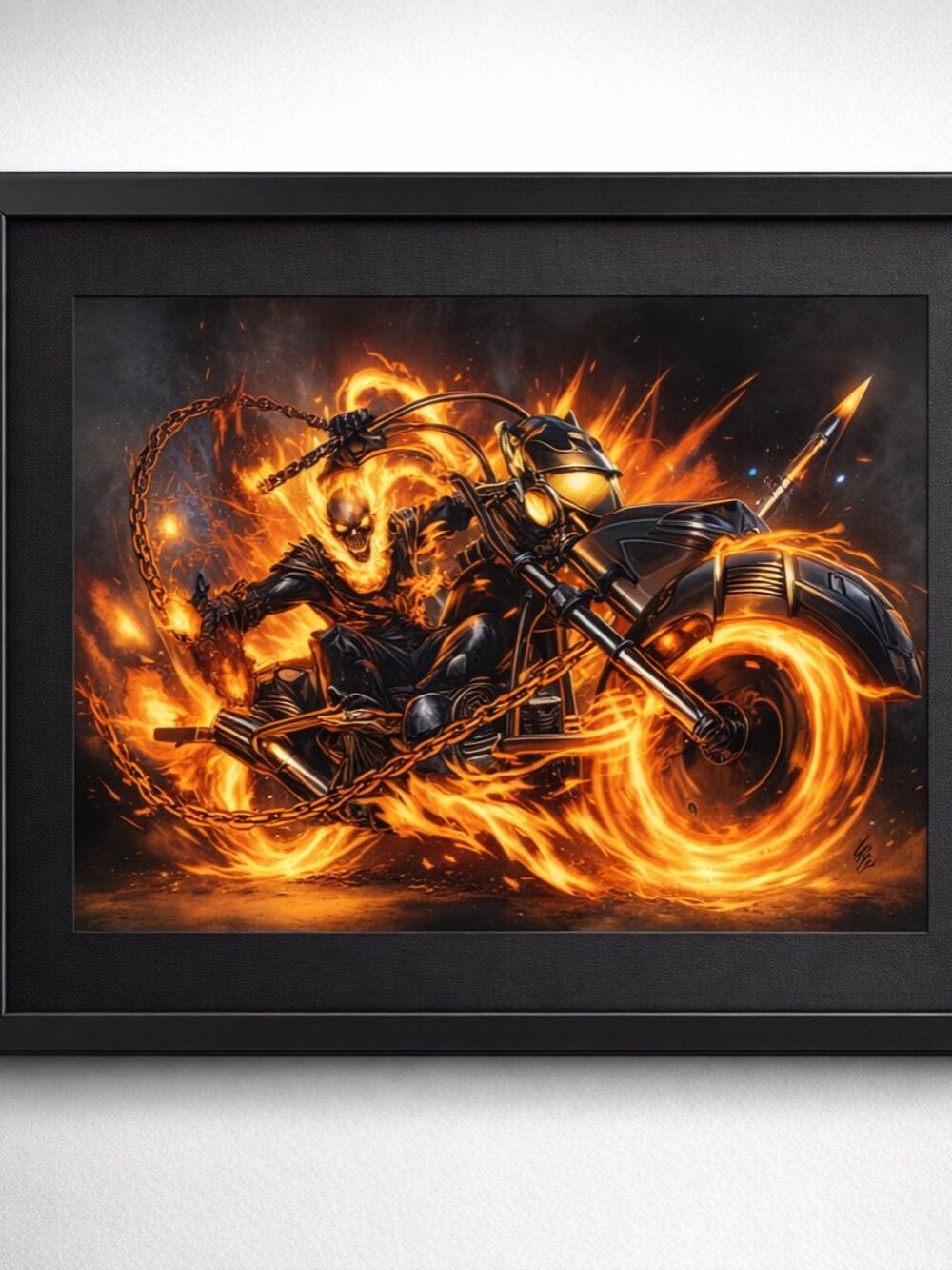 Ghost Rider Flaming Motorcycle Framed Art Print Marvel | Wall Art | Man Cave
